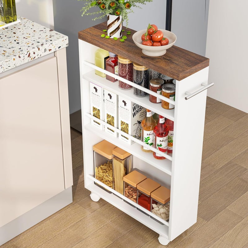 Tribesigns Slim Storage Cart, Rolling Narrow Kitchen Cart on Wheels for Small Place, 4-Tier Slide Out Slim Utility Cart Skinny Laundry Cart with Handle for Kitchen, Bathroom, Laundry - Image 1